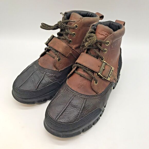 Polo Ralph Lauren Tyrek Boots Men\'s 7D Brown Black Leather Lace Up Buckle Shoes main image 9